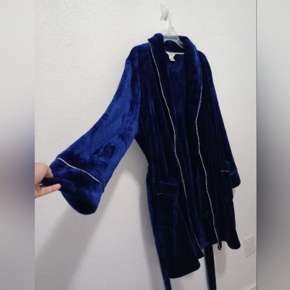 Liz Claiborne Luxury Plush Shawl Collar Robe Navy Blue size XL - Picture 5 of 9